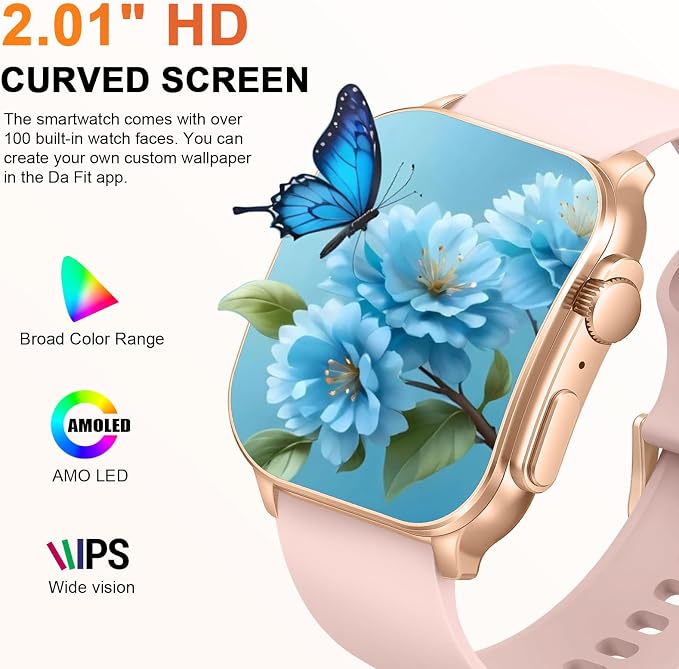 Smart Watch for Women, 2.01" AMOLED Curved HD Screen Smart Watch, Fitness Tracker with 24/7 Heart Rate/Sleep Monitor, IP68 Waterproof Running Watch,Compatible with iOS & Android for Daily Workout Pink - Image 2