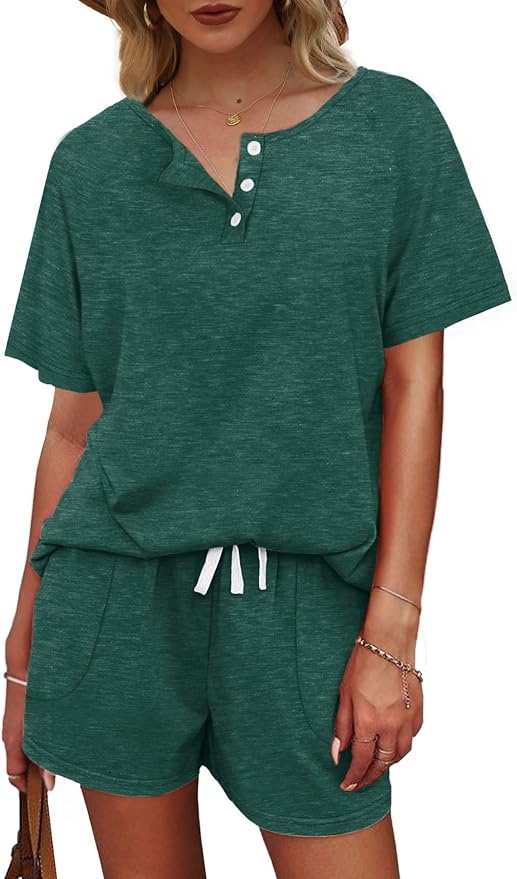 WIHOLL Two Piece Outfits for Women Lounge Sets Button Down Top and Shorts Set Sweatsuits with Pockets - Image 3