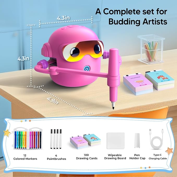 Drawing Robot for Kids with 100 Cards, Montessori Painting Learning Toys for 3 4 5 6 7 8 Year Old Boys Girls,Voice Interactive Early Learning Educational Drawing Toy Gift for Birthday Party - Image 7