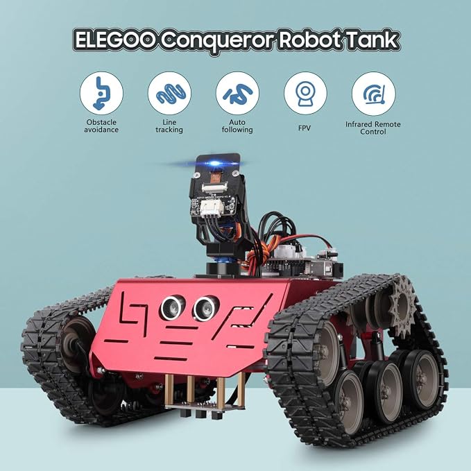 ELEGOO Conqueror Robot Tank Kit with UNO R3, Compatible with Arduino | WiFi FPV Camera, Obstacle Avoidance, Line Tracking Mode, STEM Toys & Projects for Kids, Remote Control, Auto-follow - Image 2