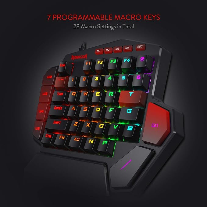 Redragon K585 Wired One-Handed RGB Gaming Keypad, Tactical 42-Key Layout | On Board 28 Combo Slots 4 Profiles Keyboard, USB Pass-Through Port, 16.8M Colors, Swap-Ready Socket, Detachable Wrist Rest - Image 3