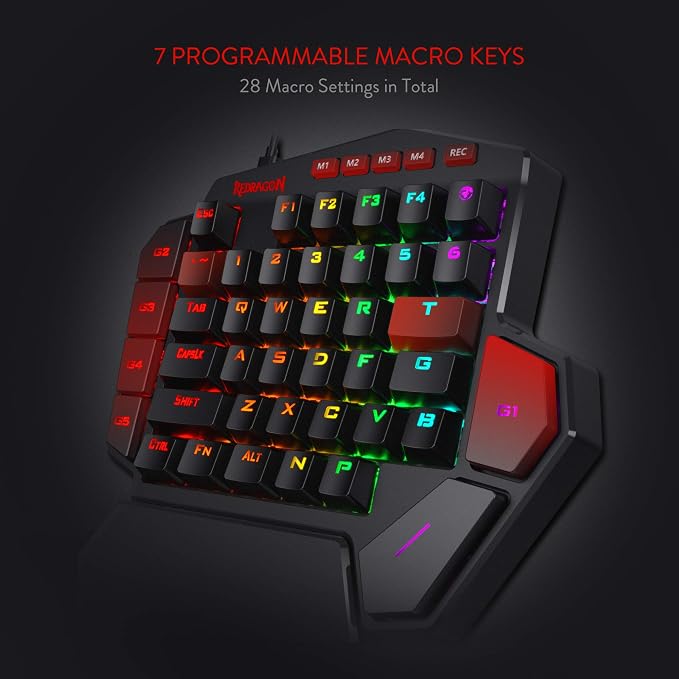 Redragon K585 Wired One-Handed RGB Gaming Keypad, Tactical 42-Key Layout | On Board 28 Combo Slots 4 Profiles Keyboard, USB Pass-Through Port, 16.8M Colors, Swap-Ready Socket, Detachable Wrist Rest - Image 3