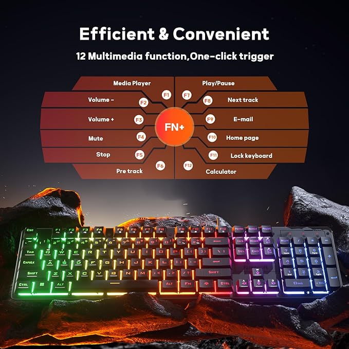 Redragon K521 Upgrade Rainbow LED Gaming Keyboard, 104 Keys Wired Mechanical Feeling Keyboard with Multimedia Keys, One-Touch Backlit, Anti-Ghosting, Compatible with PC, Mac, PS4/5, Xbox - Image 4