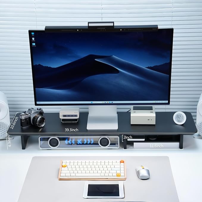 Bamboo Dual Monitor Stand Riser Black, 2-Tier Desk Monitor Riser for 2 Monitors, Supports for PC Computer Monitor, Printer, Heavy TV Riser up to 300 lbs - Image 5