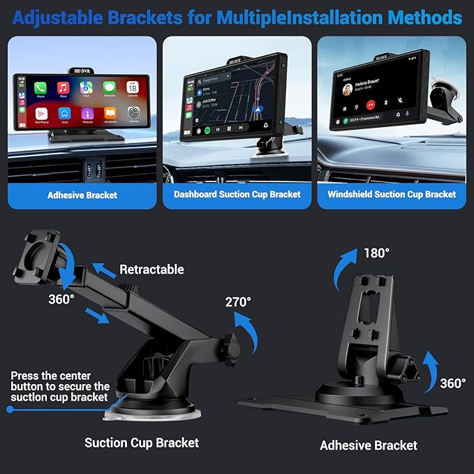 10.26" Wireless Apple Carplay Screen for Car with 4K Dash Cam | Apple Carplay & Android Auto, Touchscren with 1080p Backup Camera, Mirror Link/Voice Control/Music Play/GPS Navigation - Image 6