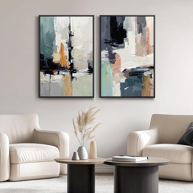 Framed Colorful Abstract Wall Art for Bedroom, Set of 2 Modern Canvas Prints Paintings Artwork for Walls, Bright Blue Green Multicolor Pictures for Living Room, Dining Room, Bathroom Wall Decor 16x24 In - Image 4