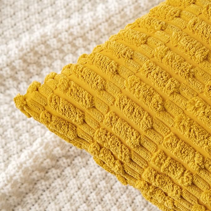 MIULEE Pack of 2 Corduroy Decorative Throw Pillow Covers 16x16 Inch Soft Boho Striped Pillow Covers Modern Farmhouse Home Decor for Summer Sofa Living Room Couch Bed Mustard Yellow - Image 2