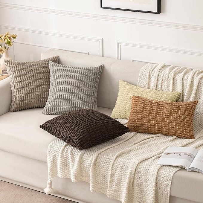 MIULEE Pack of 2 Corduroy Decorative Throw Pillow Covers 16x16 Inch Soft Boho Striped Pillow Covers Modern Farmhouse Home Decor for Sofa Living Room Couch Bed Brown - Image 3