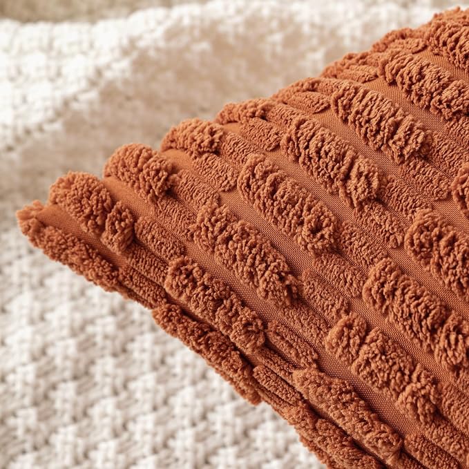 MIULEE Fall Pack of 2 Dark Rust Corduroy Decorative Euro Sham Pillow Covers 26x26 Inch Soft Boho Striped Throw Pillow Covers Modern Farmhouse Home Decor for Sofa Living Room Couch Bed - Image 4