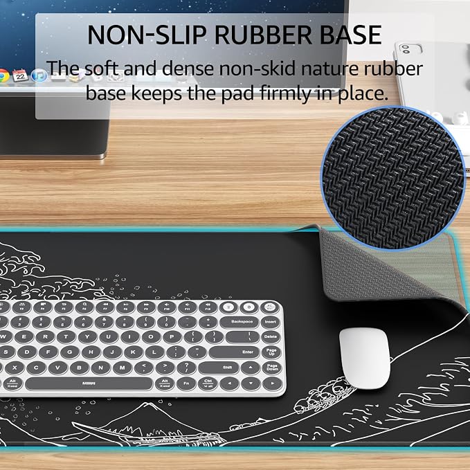 KTRIO Large Gaming Mouse Pad, Desk Mat, 31.5 x 11.8 in, Kanagawa Wave, XL | Smooth Micro-Weave Surface, Artistic Pattern Design, Non-Slip Rubber Base, Durable Stitched Edges, Office & Home Use - Image 4