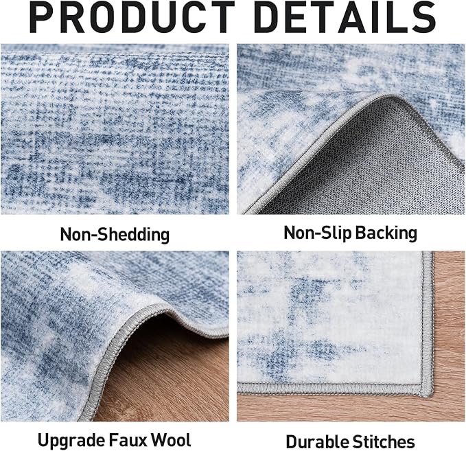 2'6''x8' Runner Rugs Washable Rug: Modern Abstract Living Room Rug Soft Anti-Skid Thin Carpet Indoor Floor Non-Shedding Carpets for Bedroom Dining Room Farmhouse Nursery Home Office - Blue White - Image 5