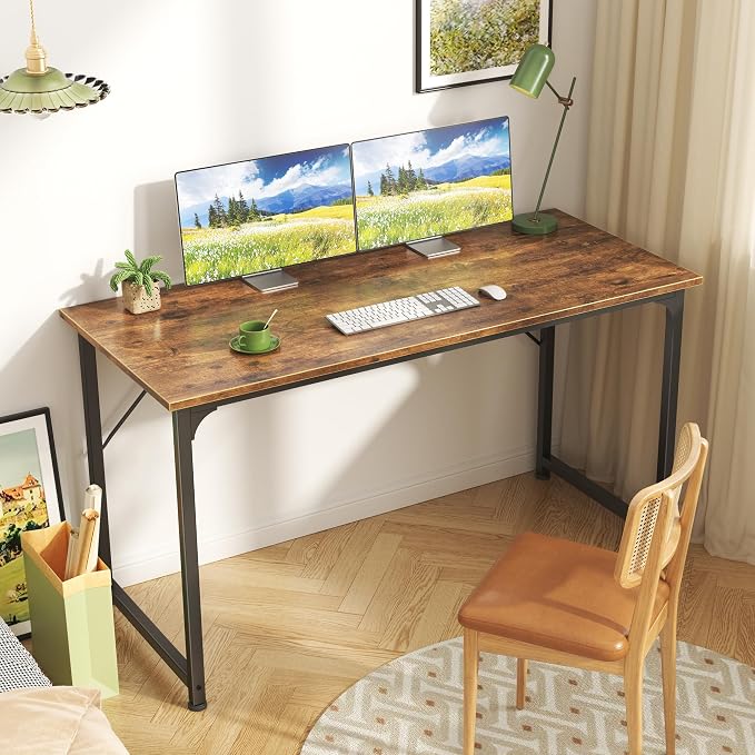 Huuger Computer Desk, 48 Inch Office Desk, Gaming Desk with Storage, Writing Desk Work Desk for Home Office, Study, Modern Simple Desk, Large Legroom, Metal Frame, Rustic Brown - Image 5