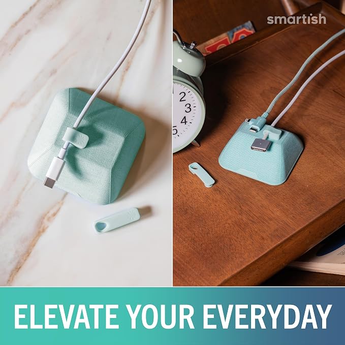 Smartish® Magnetic Cord Holder - Cable Wrangler Organizer with Magnet Clips for Charger Management on Desktop, Nightstand, or Side Table for All Cables, USB-C, Lightning Cables - Teal Me More - Image 4