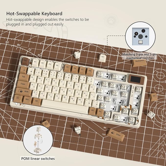 Womier SK80 Retro 75% Keyboard with Color Multimedia Display Mechanical Gaming Keyboard, Hot Swappable Gasket Mount RGB Custom Key Board, Pre-lubed Stabilizer for Mac/Win,Coffee Cat - Image 5
