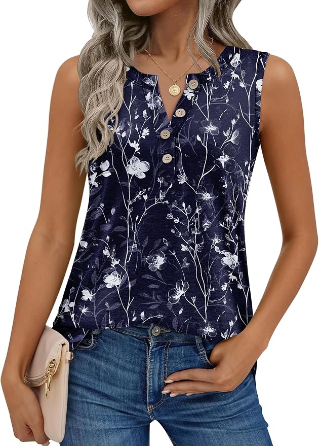 Zeagoo Womens Tank Tops Summer Sleeveless Tops Loose Button Henley Shirts Crew Neck Dress Casual 2026 Clothes - Image 6