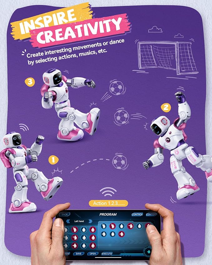 Ruko 1088 Interactive Robot Toy, Gifts for Boys & Girls Ages 4-9, Pink | Large Programmable Robot, Music & Dance, Rechargeable, Remote Control & App Control & Voice Command, Gifts for Boys & Girls - Image 5