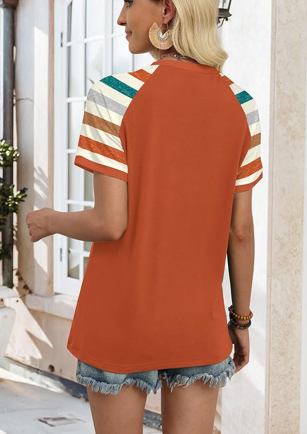 WIHOLL Womens Summer Tops Color Block Short Sleeve Raglan Shirts Spring Fashion Clothes Vacation Outfits - Image 5