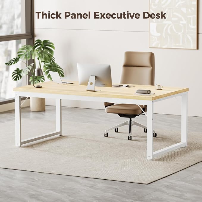 Mericonia 40 Inch Computer Desk, 1" Thick Small Office Table, Oak | Modern Simple Style, Heavy Duty Industrial Frame, Small Study & Writing Table for Home Bedroom Work - Image 3