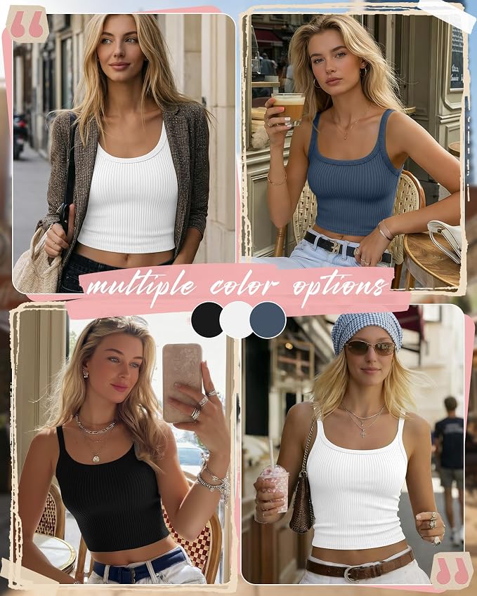Ficerd 3 Pack Women's Tank Tops 95% Cotton Spaghetti Strap Ribbed Crop Camisole Slim Fitted Basic Summer Sleeveless Layer - Image 2