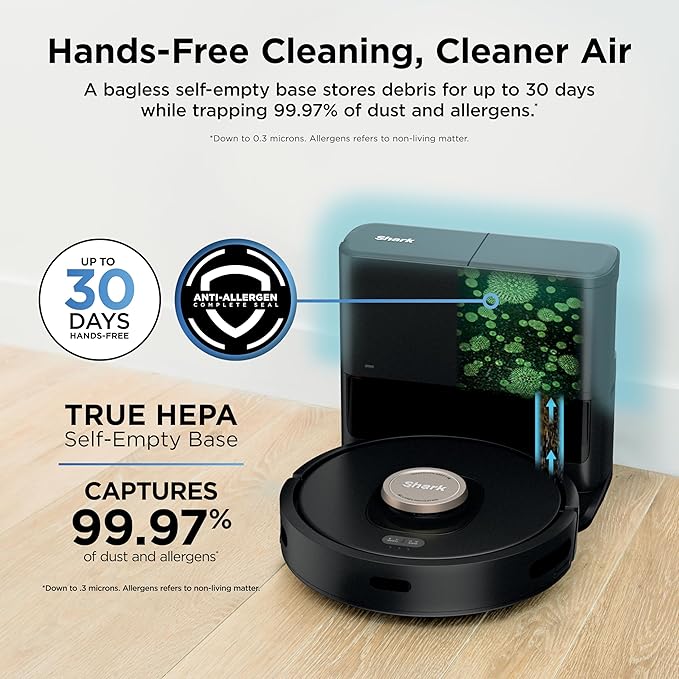 Shark AV2501AE AI Robot Vacuum with XL HEPA Self-Empty Base, Bagless, 60-Day Capacity, LIDAR Navigation, Perfect for Pet Hair, Compatible with Alexa, Wi-Fi Connected, Carpet & Hard Floor, Black - Image 3