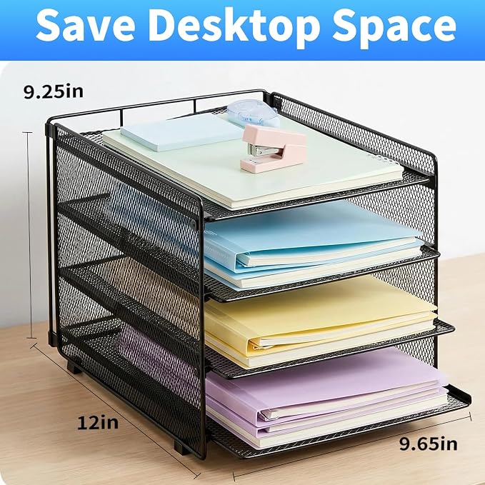 OPNICE 4-Tier Paper Organizer Letter Tray, Desk Organizers and Accessories, Office Desk Accessories, Desktop File Organizer for Office, Home or School, Black - Image 2