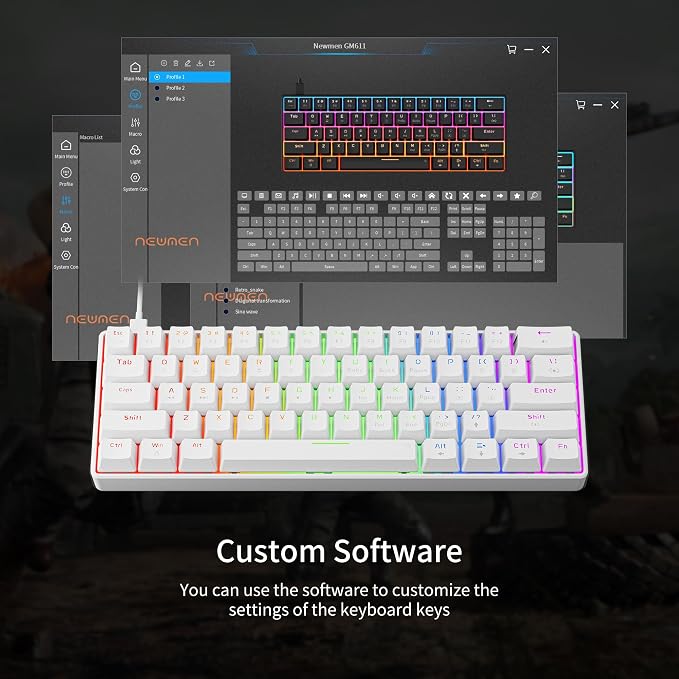Newmen GM611 Mechanical Keyboard,LEDBacklit Wired Gaming Keyboard RedSwitch | Compact Portable,Mini 61 Keys,LED Backlit,60 Percent Mechanical Keyboard,White Keycaps,Windows Laptop PC,Linear Red Switches - Image 8