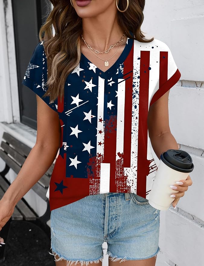 Rapbin Womens Summer Tops Women Blouses Dressy Casual V Neck T Shirts Short Sleeve Spring Tops for Women - Image 4