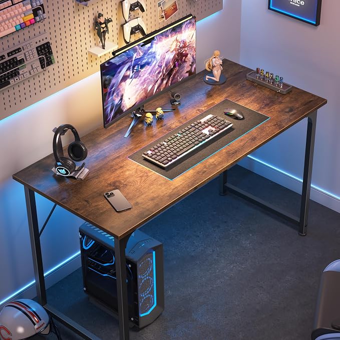 Huuger Computer Desk, 40 Inch Office Desk, Gaming Desk with Storage, Writing Desk Work Desk for Home Office, Study, Modern Simple Desk, Large Legroom, Metal Frame, Rustic Brown - Image 4