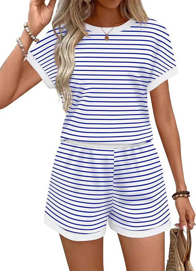 WIHOLL Two Piece Sets for Women Summer Lounge Short Sets Cap Sleeve Crew Neck Sweatsuit with Pocket XS-2XL - Image 3