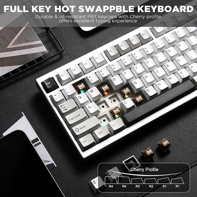 YUNZII AL80 75% Wireless Aluminum Mechanical Keyboard(Silver,Cocoa Cream) | QMK/VIA, Smart LCD Display and Knob, Hot Swap, Gasket Structure, BT/2.4G/USB-C, RGB Keyboard for Gaming/Win/Mac - Image 6
