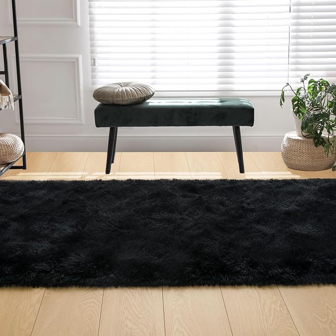 Tepook Soft Runner Rugs for Bedroom 2x6 ft with Rubber Backing, Black Fluffy Rugs for Living Room, Shag Bedside Rug Fuzzy Plush Carpet for Room, Area Rug for Dorm Nursery Hallway Indoor Home Decor - Image 7