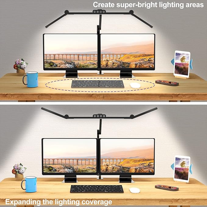 Micomlan Led Desk Lamp with Clamp, Architect Desk Lamp for Home Office with Atmosphere Lighting, 24W Ultra Bright Auto Dimming Computer Light Stepless Dimming and Tempering LED Table Light - Image 2
