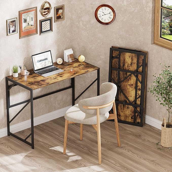 Elephance Folding Desk Writing Computer Desk for Home Office No-Assembly | Study Office Desk,Foldable Table for Small Spaces,31.5 Inch,Rustic Brown - Image 2