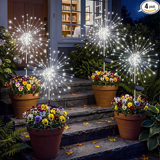 btfarm 4 Pack 120 LED Solar Garden Lights Outdoor, 8 Modes Firework Lights Solar Powered, Waterproof Twinkle Fairy Light Outside for Yard Patio Pathway Pool Christmas Party Decorative, Cool White by btfarmdecorativelighting
