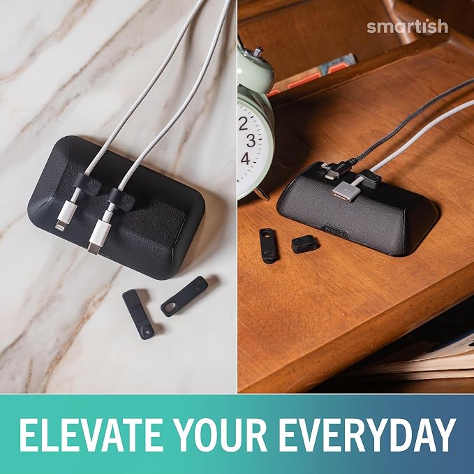 Smartish® Magnetic Cord Holder - Bigger Cable Wrangler Organizer with Magnet Clips for Charger Management on Desktop, Nightstand - Holds 6+ Cables - Black Tie Affair - Image 4