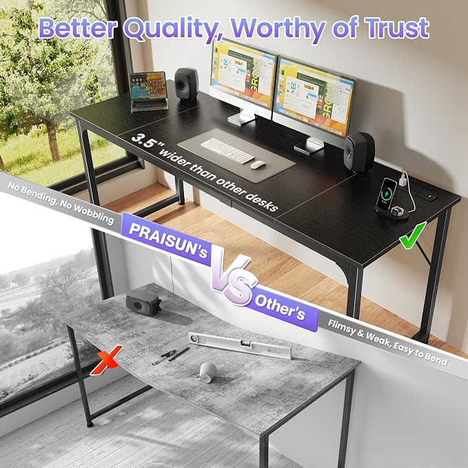 PRAISUN 70 X 24 Inch Computer Desk, Power Outlets, USB-C, Black | Office Desk with 4 AC Outlets, USB & USB-C, Sturdy Metal Frame, Spacious Desktop for Work, Writing, Study & Gaming - Image 6