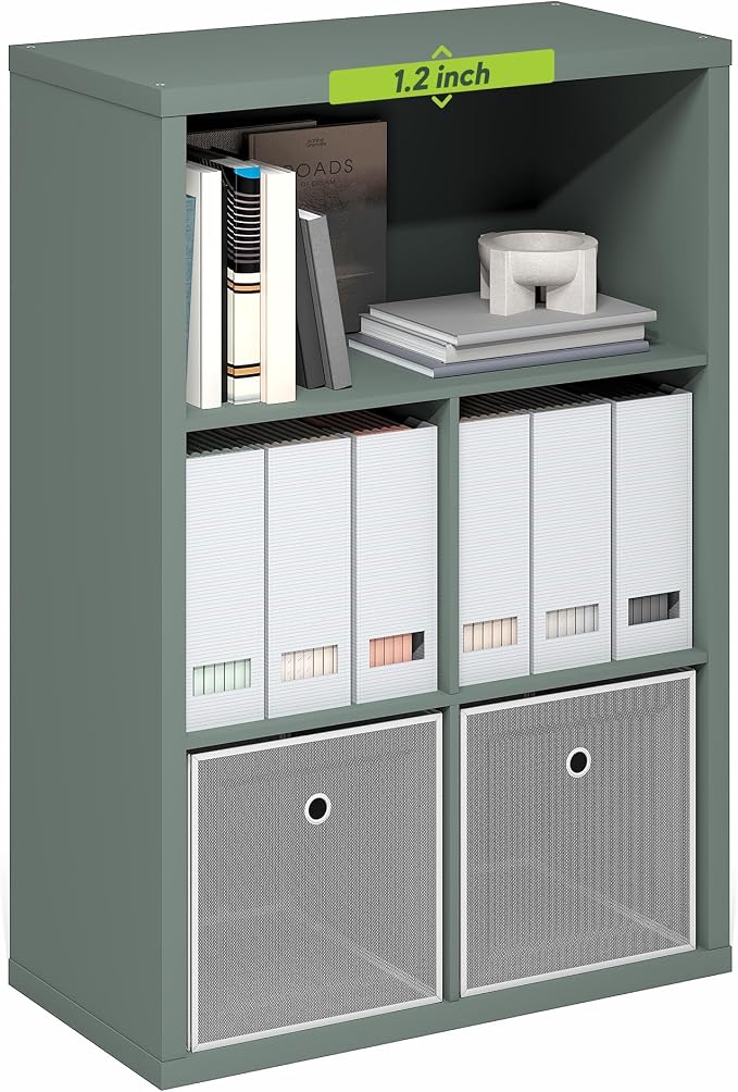 Furinno Cubicle Book Shelf, 5-Cube Bookshelf, Extra Thick Frame Cube Storage Organizer Bookcase with Closed Back, 15.3 x 29.9 x 43.3, for Living Room, Bedroom, Home Office, Sage Green by Furinno-FitsYourSpaceFitsYourBudget