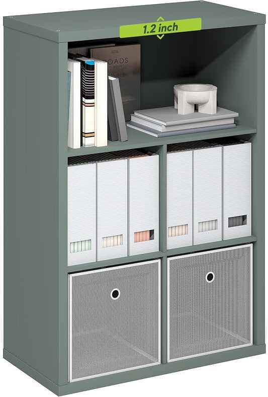 Furinno Cubicle Book Shelf, 5-Cube Bookshelf, Extra Thick Frame Cube Storage Organizer Bookcase with Closed Back, 15.3 x 29.9 x 43.3, for Living Room, Bedroom, Home Office, Sage Green by Furinno-FitsYourSpaceFitsYourBudget