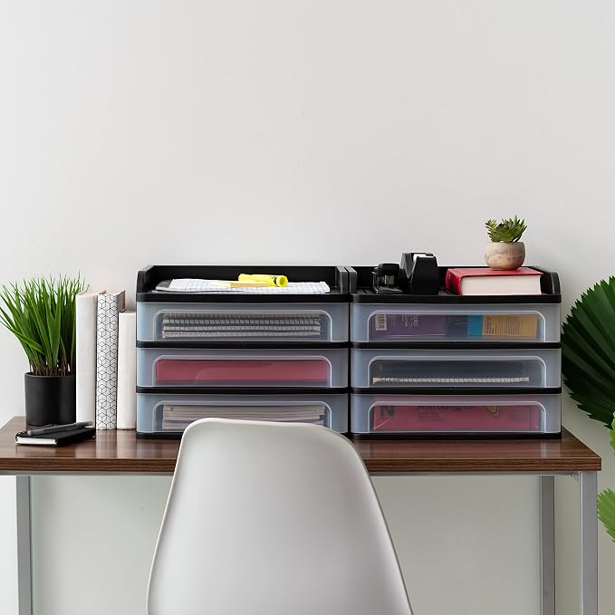 IRIS USA 3-Drawer Medium Desktop Organizer with Paper Tray, Black - Image 6