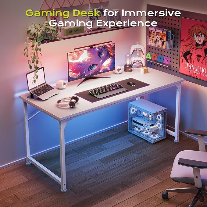 PRAISUN 47 Inch Computer Desk, Home Office Desk with Spacious Desktop, White - Image 8