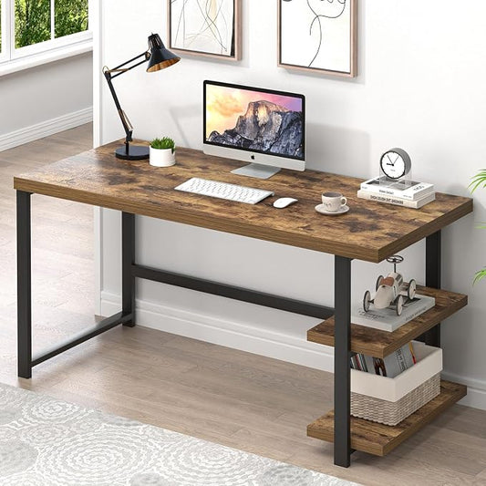 EXCEFUR Modern Computer Desk, Home Office Desk with Storage Shelf, Wood Study Writing Table Workstation for Bedroom Living Room, Rustic Brown, 53 Inch by EXCEFUR