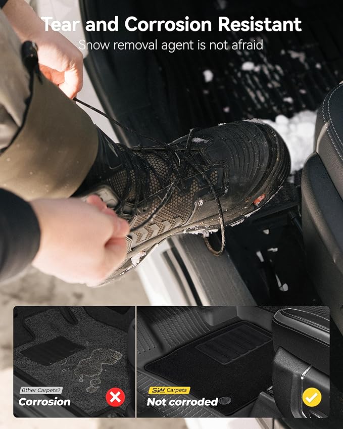 3W Floor Mats & Front Carpet for Ford Super Duty Crew Cab F-250 & F-350 & F-450 & F-550 (2017-2024 2025), All-Weather Storage TPE 1st & 2nd Row Liners, Bucket Seat Compatible, Not for Vinyl Floor - Image 5