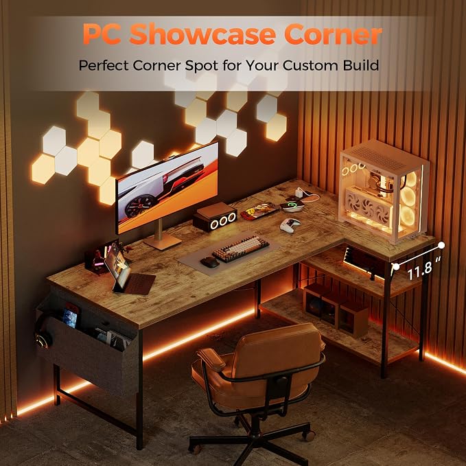 Mericonia 55 inch L Shaped Gaming Desk, Large Corner Desk with Shelves | Reversible Computer Desk with Power Outlets & Storage Bag, Office Table for Home Bedroom Study Work Writing - Image 9