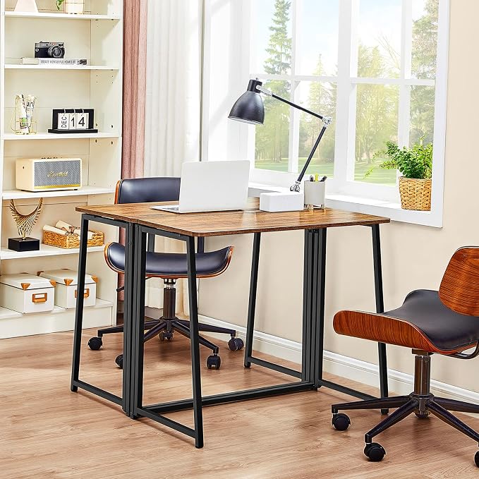 WOHOMO Folding Desk, 31.5" Foldable Computer Table for Small Spaces, Walnut | Easy Assembly and Fold, Sturdy Home office desks for Study Bedroom Dorm Space Saving Writing Work Apartment - Image 7
