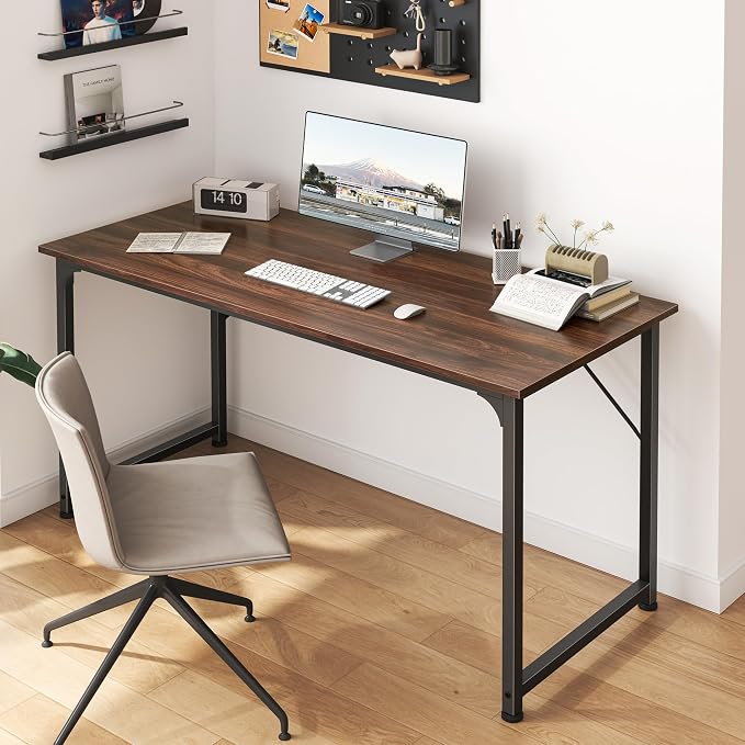 Huuger Computer Desk, 48 Inch Office Desk, Gaming Desk with Storage, Writing Desk Work Desk for Home Office, Study, Modern Simple Desk, Large Legroom, Metal Frame, Walnut - Image 5