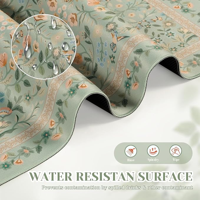iCasso Aesthetic Flower Mouse Pad,23.6x13.7in Desk Pad, Light Green | Desk Matt for Desktop, Anti-Slip Mousepad with Stitched Edges for Laptop Computer Keyboard - Image 5