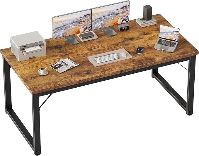 Mericonia 54 Inch Computer Desk, 1" Thick Large Office Table, Brown | Modern Simple Style, Heavy Duty Industrial Frame, Study & Writing Table for Home Bedroom Work by MERICONIA