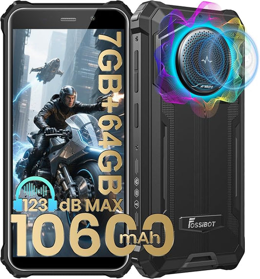 FOSSIBOT F101P Rugged Phone Unlocked 5.45"(2026), 10600mAh Unlocked Phone 123dB Loud Volume Phone, 7GB+64GB/1TB, 24MP Camera Waterproof Smartphone 4G Dual SIM/OTG/2Ghz Octa-core (Black, 64, GB) by FOSSIBOTSolarGenerator