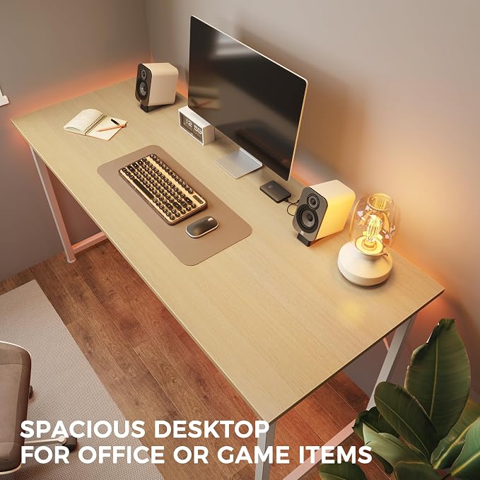 Huuger Computer Desk, 48 Inch Office Desk, Gaming Desk with Storage, Writing Desk Work Desk for Home Office, Study, Modern Simple Desk, Large Legroom, Metal Frame, Maple - Image 7