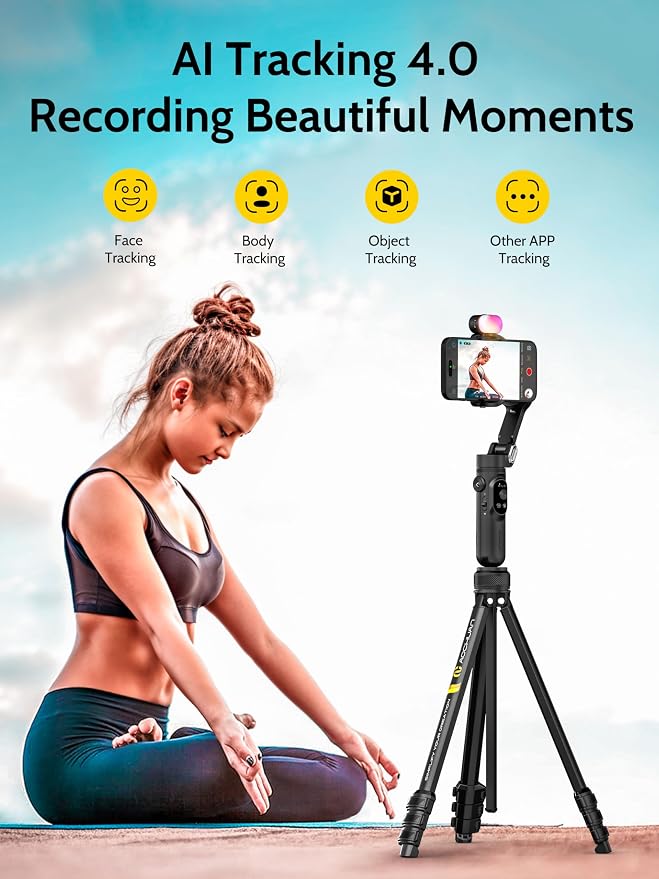 AOCHUAN 3-Axis Gimbal Stabilizer for iPhone & Android w/RGB Light, Handheld Phone Gimbal for Video Recording w/AI Tracking,1/4 Thread, Extendable Tripod, Padded Carry Bag(Smart X Complete Combo1) - Image 5